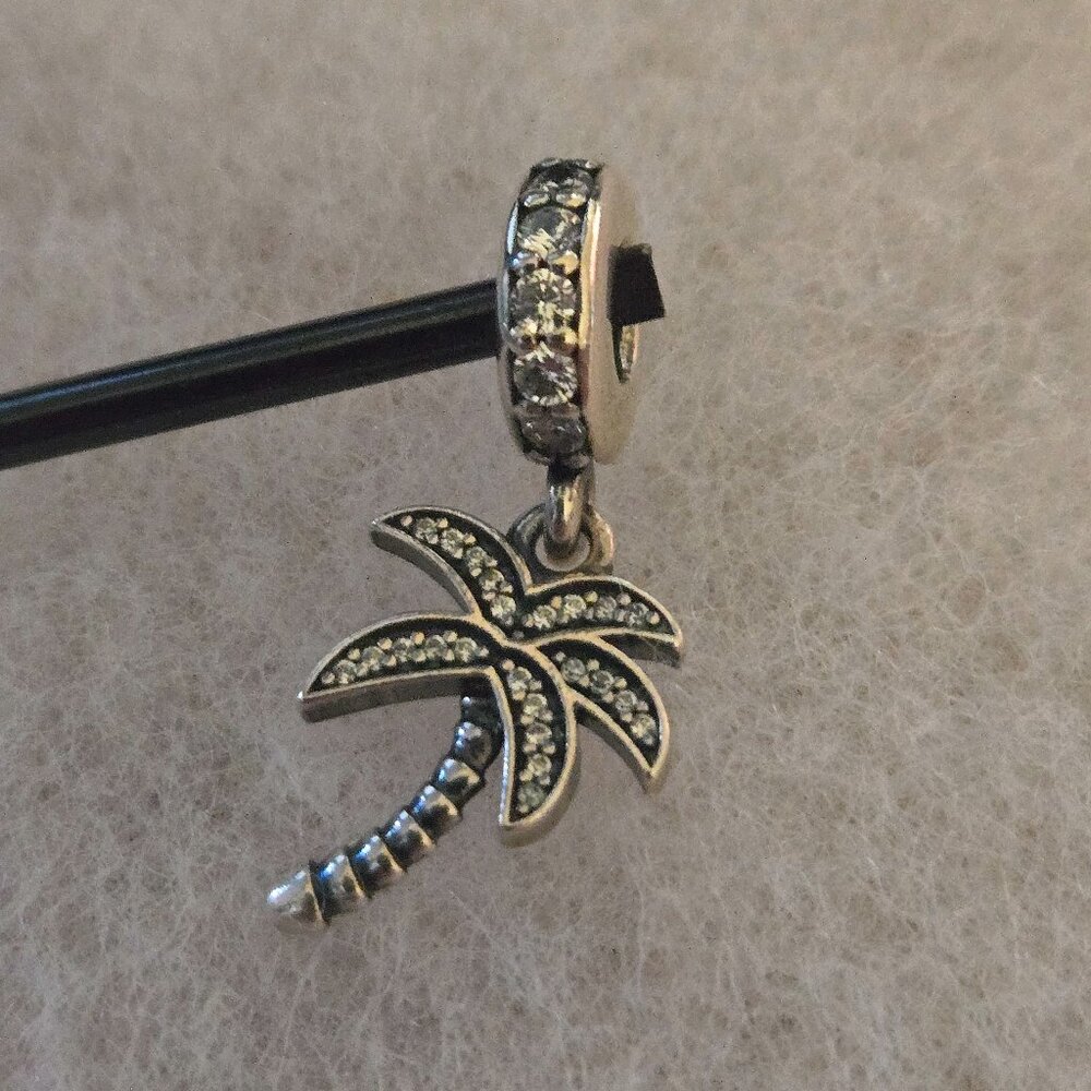 Retired Palm Tree Pandora Charm with CZ stones